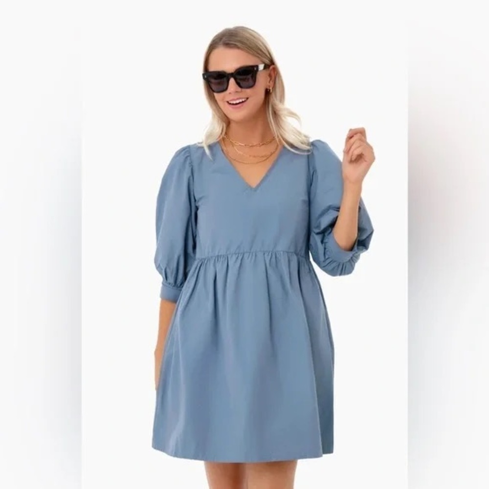 TUCKERNUCK x Pomander Place Lizzie Taffeta Mini Dress Slate Blue Size S *Flaw